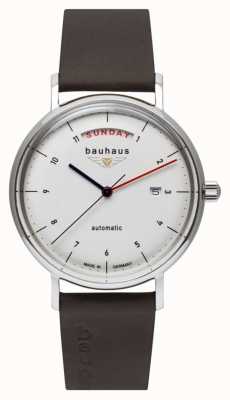 Bauhaus Bruin Italiaans leren herenband | witte wijzerplaat | automatisch | dag datum 2162-1