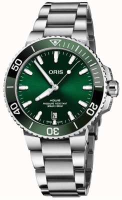 ORIS Aquis datum automatisch (41,5 mm) groene wijzerplaat / roestvrijstalen armband 01 733 7766 4157-07 8 22 05PEB