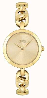 BOSS Dames | nieuwe ketting | gouden wijzerplaat | gouden pvd stalen armband 1502591