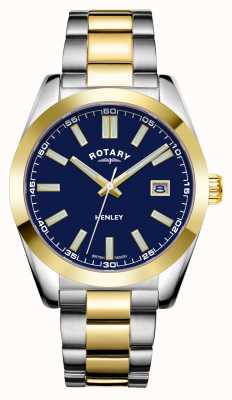 Rotary Heren | henley | blauwe wijzerplaat | tweekleurige roestvrijstalen armband GB05181/05