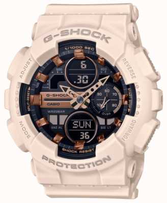 Casio G-shock | unisex sport | lichtroze horlogeband van hars | zwarte wijzerplaat GMA-S140M-4AER