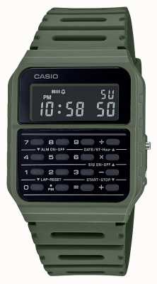 Casio Retro rekenmachine horloge | groene kunststof band | zwarte wijzerplaat CA-53WF-3BEF