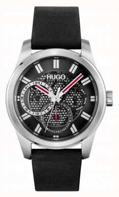 HUGO #skelet | zwarte leren herenband | zwarte wijzerplaat 1530189