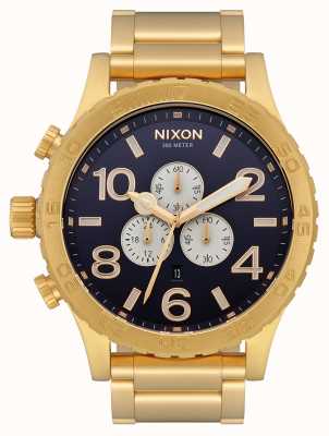 Nixon 51-30 chrono | helemaal goud / indigo | gouden ip-armband | indigo wijzerplaat A083-2033