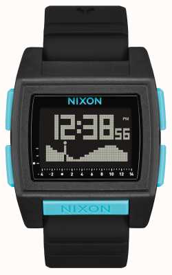 Nixon Basis tij pro | helemaal zwart / blauw | digitaal | zwarte siliconen band A1307-602