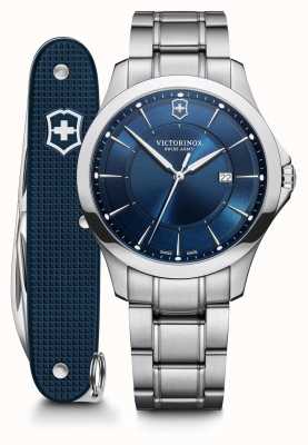Victorinox | alliantie set | heren | roestvrijstalen armband | blauwe wijzerplaat | Zwitsers zakmes 241910.1