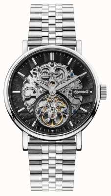 Ingersoll De Charles automatische (44 mm) zwarte skeleton wijzerplaat / roestvrijstalen armband I05804B