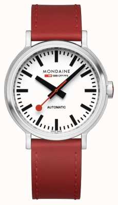 Mondaine Sbb de originele automatische (40 mm) witte wijzerplaat / rood lederen band MST.4161B.LC