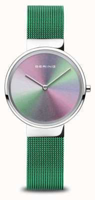 Bering Verjaardag | vrouwen | gepolijst zilver | groene mesh armband 10X31-ANNIVERSARY1