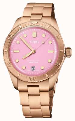 ORIS Divers vijfenzestig suikerspin bronzen automatische (38 mm) roze wijzerplaat / bronzen metalen armband 01 733 7771 3158-07 8 19 15