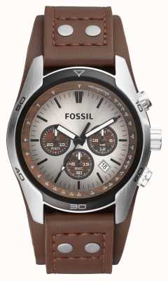 Fossil Heren | sportchronograaf | horloge met bruine leren band CH2565