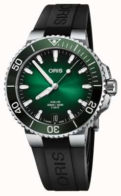 ORIS Aquis datum kaliber 400 41,5 mm groene wijzerplaat rubberen band dial 01 400 7769 4157-07 4 22 74FC