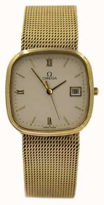 Pre-owned 9ct y/g omega vierkant quartz horloge jaren 80 J43638