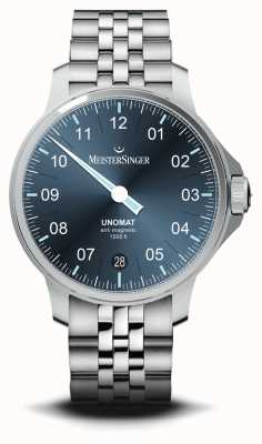 MeisterSinger Unomat blauwe sunray wijzerplaat roestvrij stalen horloge UN917