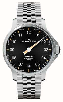 MeisterSinger Unomat zwarte sunray wijzerplaat roestvrij stalen armband UN902