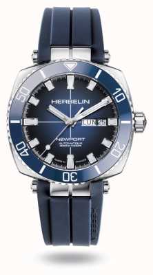 Herbelin Newport duiker automatisch (42 mm) blauwe wijzerplaat / blauwe rubberen band 1774/BL15CB