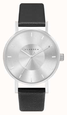 Klasse14 Volare zilveren 36 mm zwarte leren band VO14SR001W
