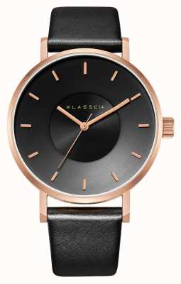 Klasse14 Volare donkerroze 42 mm zwarte leren band VO16RG005M