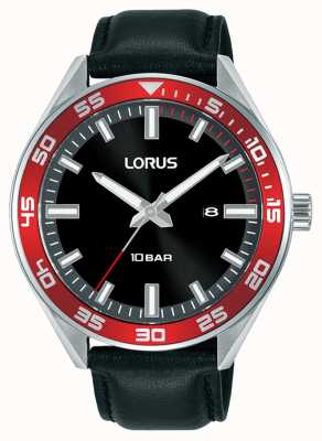 Lorus Sport quartz horloge zwarte sunray wijzerplaat zwarte leren band RH941NX9