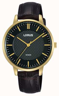 Lorus Dames quartz zwarte wijzerplaat bruine leren band RG276TX9