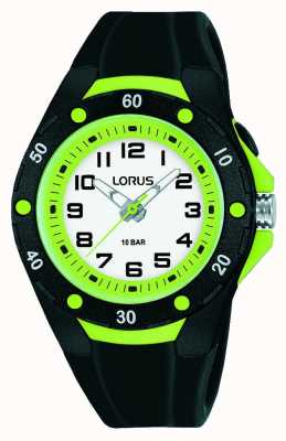 Lorus Zwarte siliconen band voor kinderen, groene binnenring R2375NX9