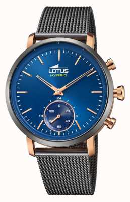 Lotus Verbonden herenhorloge | blauwe wijzerplaat | grijze stalen mesh armband L18805/2