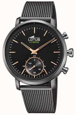 Lotus Hybride verbonden smartwatch | zwarte wijzerplaat | zwarte stalen mesh armband L18806/1