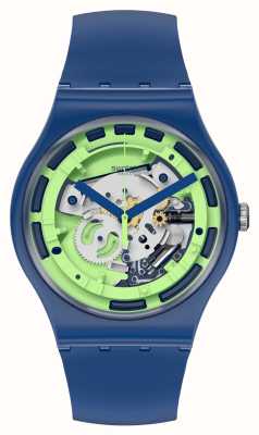 Swatch Nieuw heren groen anatomie blauw siliconen horloge SUON147