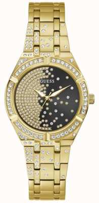 Guess Afterglow dames zwart kristal set wijzerplaat gouden roestvrijstalen armband horloge GW0312L2
