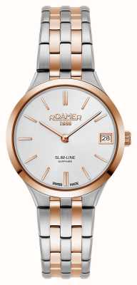 Roamer Slanke klassieke dames zilveren wijzerplaat rosé gouden tweekleurige armband 512857 49 15 20