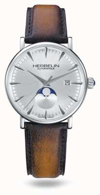 Michel Herbelin Inspiratie zilveren wijzerplaat bruine leren band limited edition horloge 1547/TN12GP