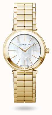 Herbelin Newport slim dames parelmoer gouden pvd horloge 16922/BP19