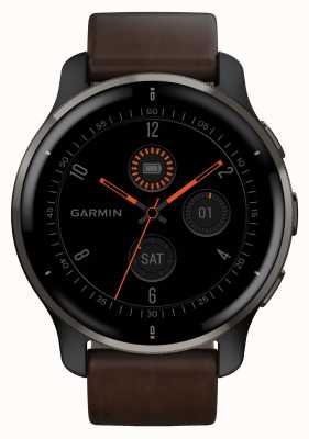 Garmin Locatie 2 plus | 43 mm leisteen roestvrijstalen ring | leisteen koffer | bruine leren band + siliconen band 010-02496-15