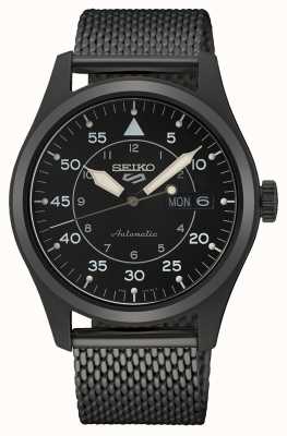 Seiko 5 sportflieger automatische zwarte wijzerplaat zwarte milanese armband horloge SRPH25K1