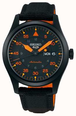 Seiko 5 sportflieger automatisch zwart en oranje horloge SRPH33K1