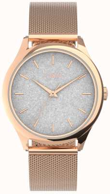 Timex Roségoudkleurige kast met zilveren glitter wijzerplaat en roségoudkleurige armband TW2V01400