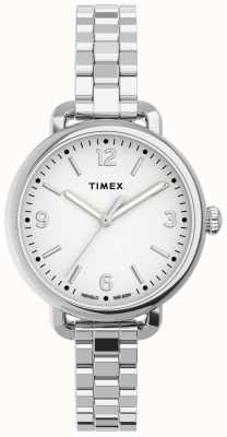 Timex Dames standaard demi 30 mm zilverkleurige kast witte wijzerplaat zilverkleurige armband TW2U60300