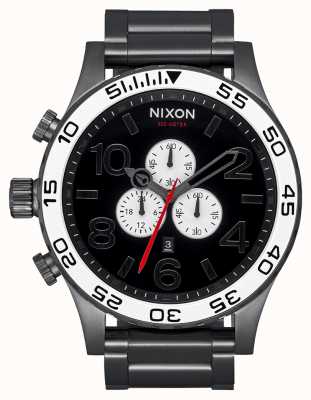 Nixon 51-30 chrono | gunmetal stalen armband | witte rand A083-5001-00