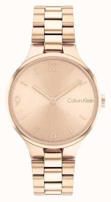 Calvin Klein Rose gouden sunray wijzerplaat roestvrij stalen armband horloge 25200131