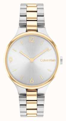 Calvin Klein Tweekleurige gouden en zilveren horloge zilveren sunray wijzerplaat 25200132