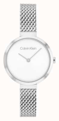 Calvin Klein T-bar roestvrijstalen mesh armband witte wijzerplaat 25200082