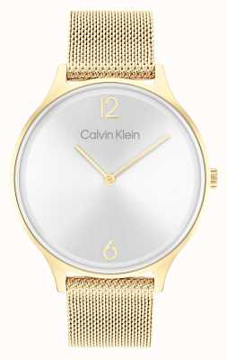 Calvin Klein 2 uur zilveren wijzerplaat | gouden roestvrijstalen mesh armband 25200003