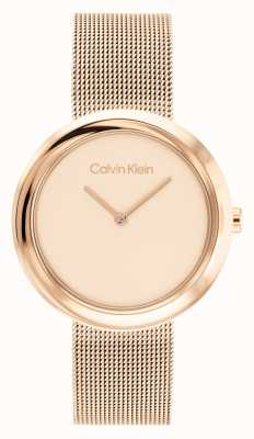Calvin Klein Dames rosé gouden wijzerplaat | roségouden roestvrijstalen mesh-armband 25200013