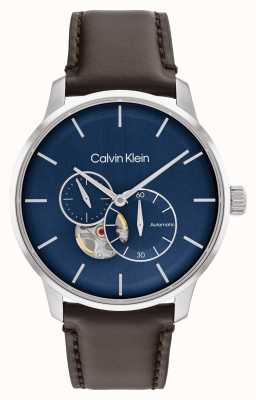 Calvin Klein Automatisch bruin leren horloge met blauwe wijzerplaat voor heren 25200075