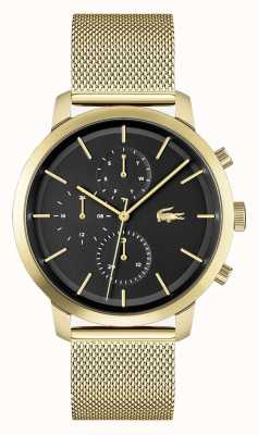 Lacoste Herhaling heren | zwarte wijzerplaat | gouden mesh armband 2011195
