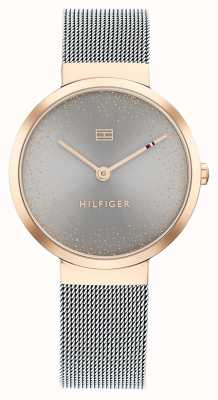 Tommy Hilfiger Vrouwenbibliotheek | grijze wijzerplaat | stalen mesh armband 1782467