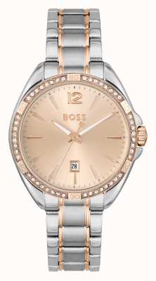 BOSS Dames felina | rosé gouden wijzerplaat | tweekleurige armband 1502622