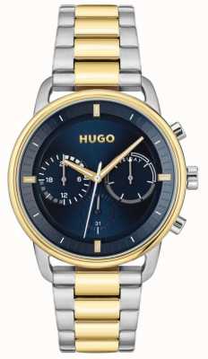 HUGO Heren #advies | blauwe wijzerplaat | tweekleurige roestvrijstalen armband 1530235