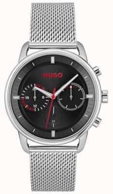 HUGO Heren #advies | zwarte wijzerplaat | stalen mesh armband 1530236