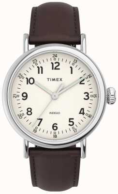 Timex Standaard crème wijzerplaat bruin lederen band TW2V27800